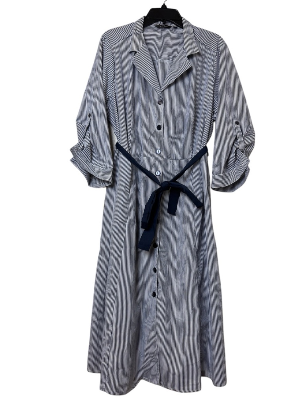 Mlle Gabrielle Striped Button-Front Belted Shirt Dress Size 2X